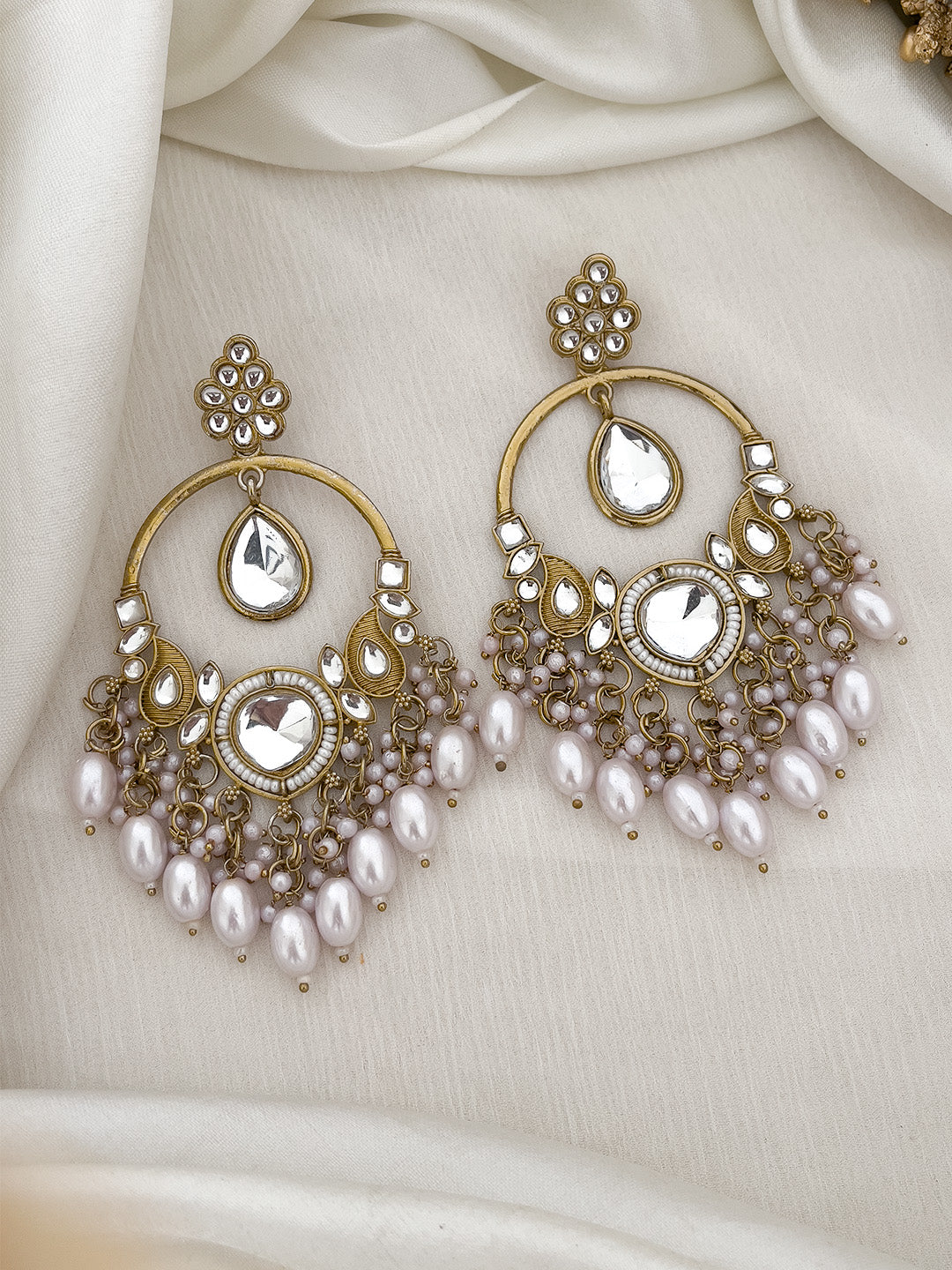 Ishhaara White Gold Plated Kundan Statement Earrings