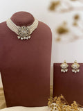 Ishhaara White Gold Plated Kundan Stone Embellished Necklace Set