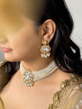 Ishhaara White Gold Plated Kundan Stone Embellished Necklace Set