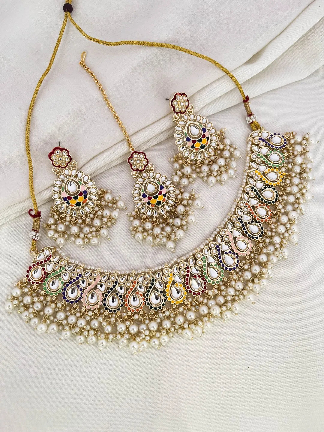 Ishhaara Maroon Gold Plated Traditional Kundan Pearl Choker Necklace