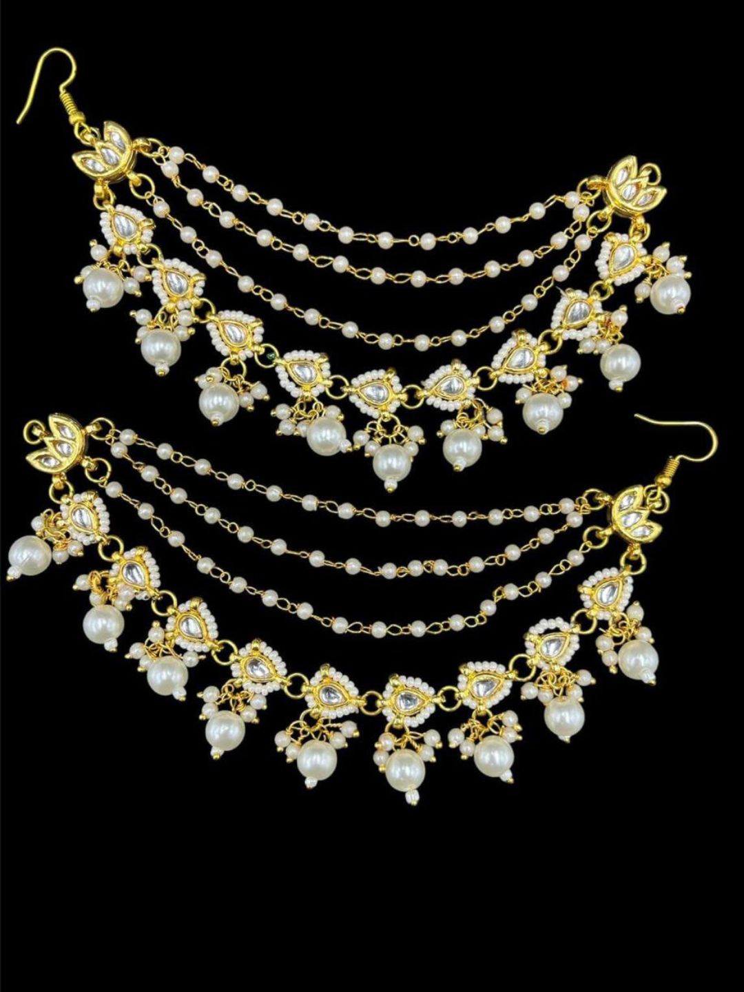 Ishhaara White Gold Plated White Pearls Studded Layered Ear Chain