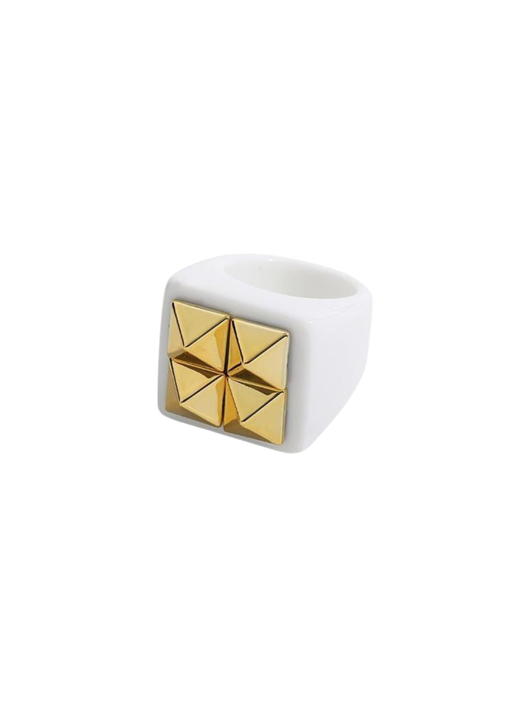 Ishhaara White Golden Bead Heart Geometric Square Ring