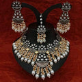 Ishhaara White Half Moon Coral Tassel Necklace Earring And Teeka Set
