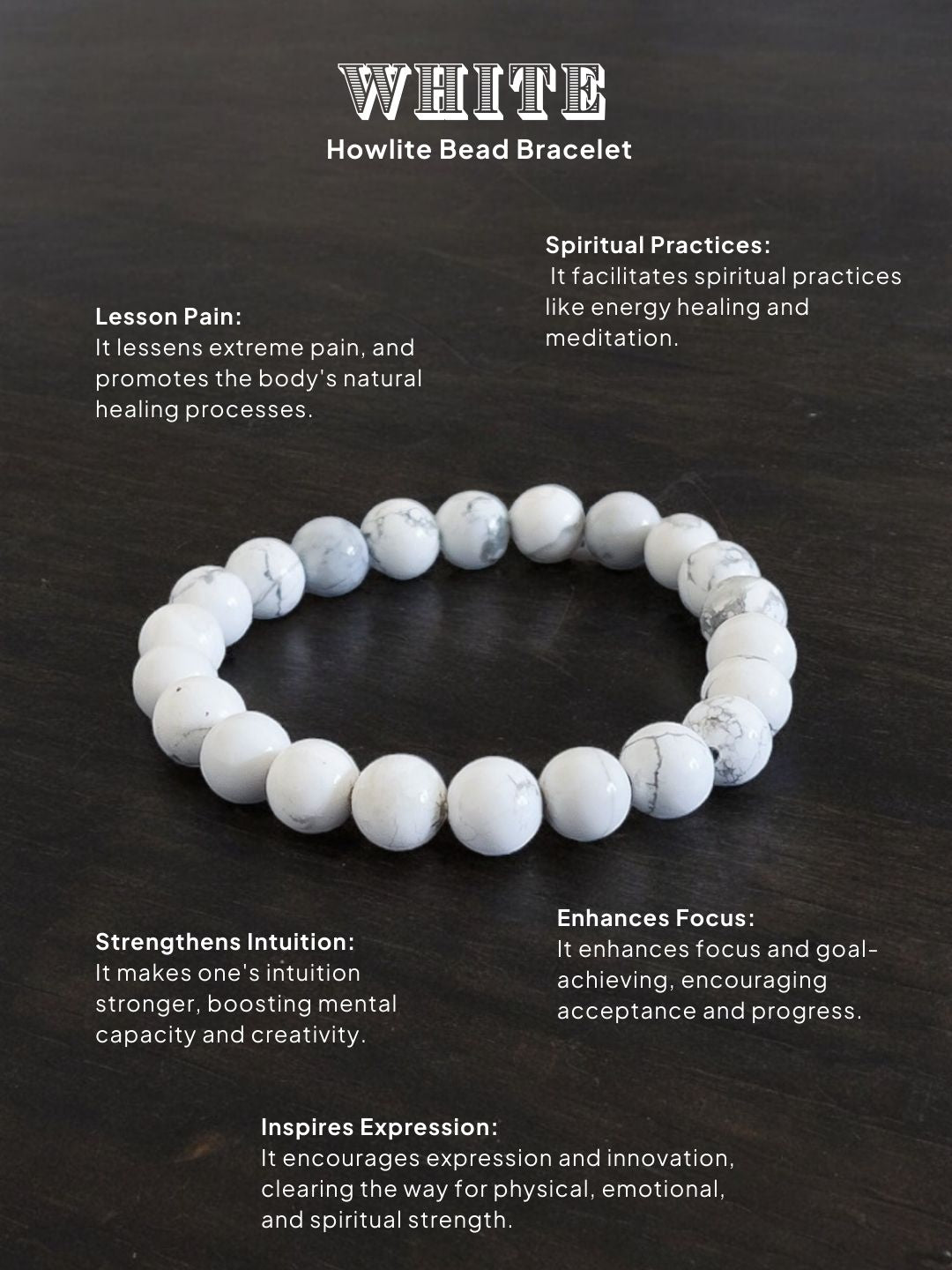 Ishhaara White Howlite Bead Bracelet