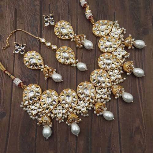 Ishhaara White Invert Drop Jumki Necklace Set