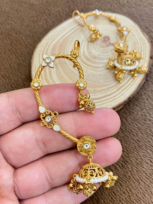 Ishhaara White Jadau Kundan Studded Jhumka Earcuff Earrings