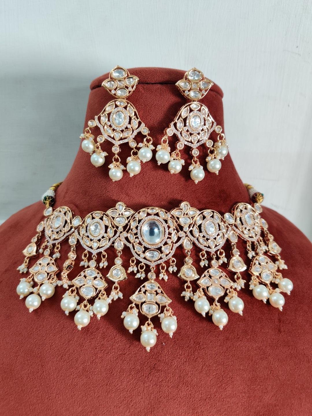 Ishhaara White Kundan And Pearl Jadau Necklace