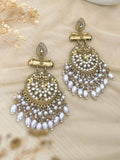 Ishhaara White Kundan Long Designer Chandbali Earrings