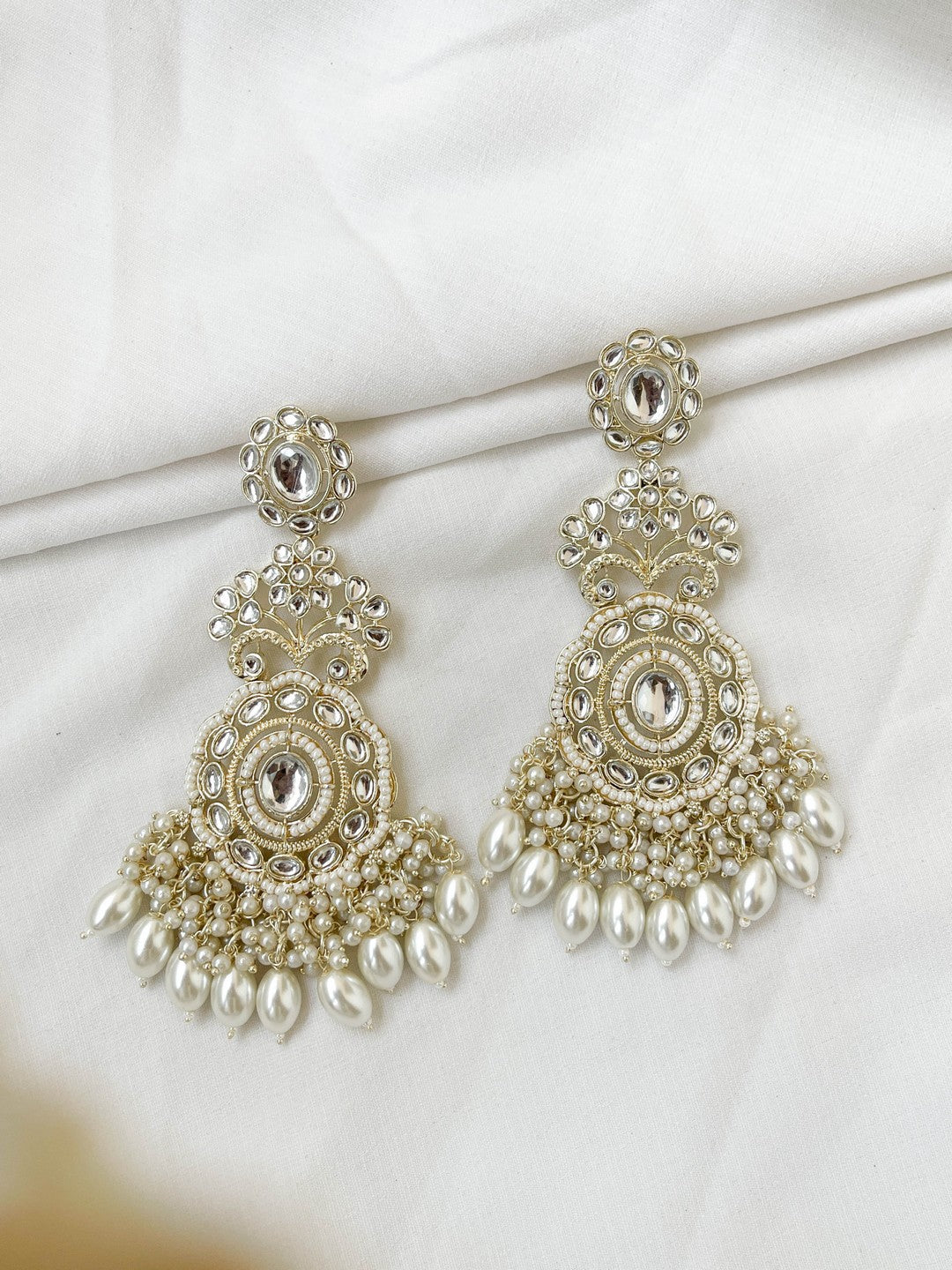 Ishhaara Purple Kundan Polki And Pearl Drop Chandbaali Earrings