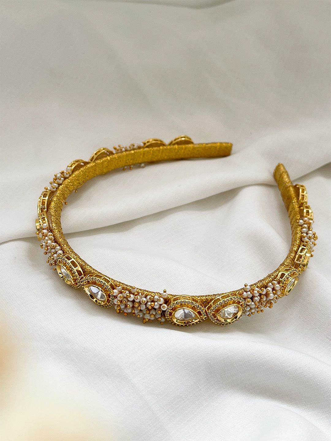 Ishhaara White Kundan Polki Handcrafted Hairband