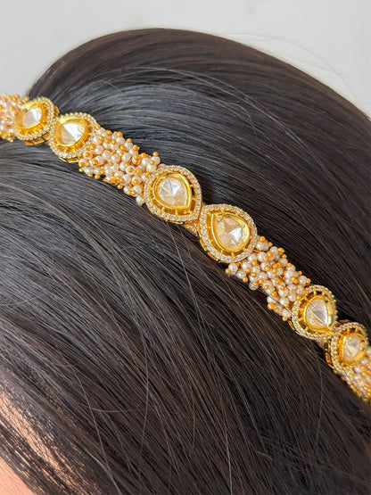 Ishhaara White Kundan Polki Handcrafted Hairband