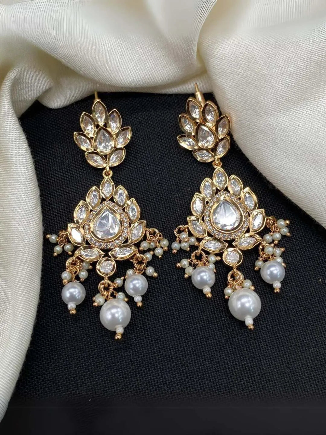 Ishhaara White Kundan Studded Drop Earrings