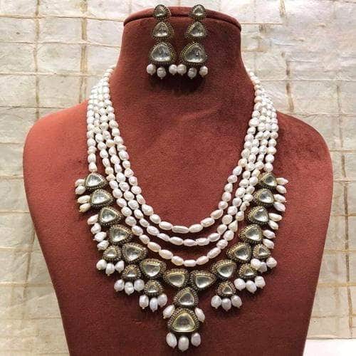 Ishhaara White Layered Baroque Stone Necklace