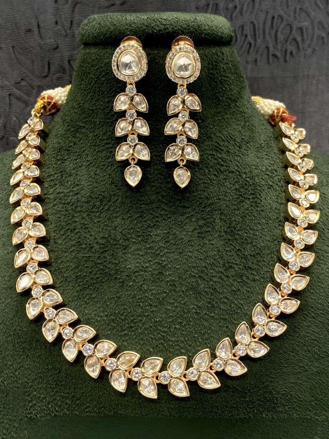 Ishhaara Pink Leaf Shaped Kundan Necklace Set