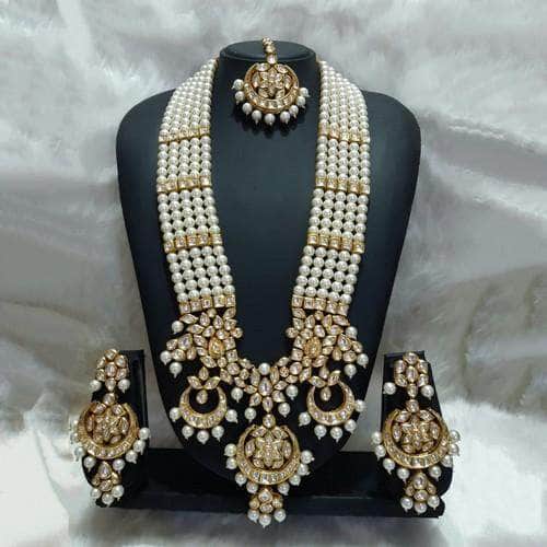 Ishhaara White Long 3 Chandbali Rani Haar Necklace Set