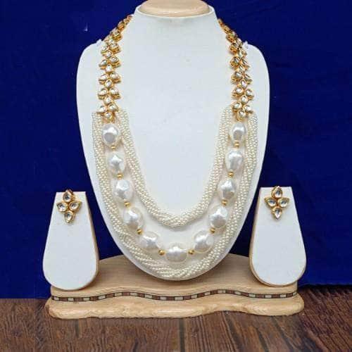 Ishhaara Long Twist Big Pearl Necklace And Earring Set