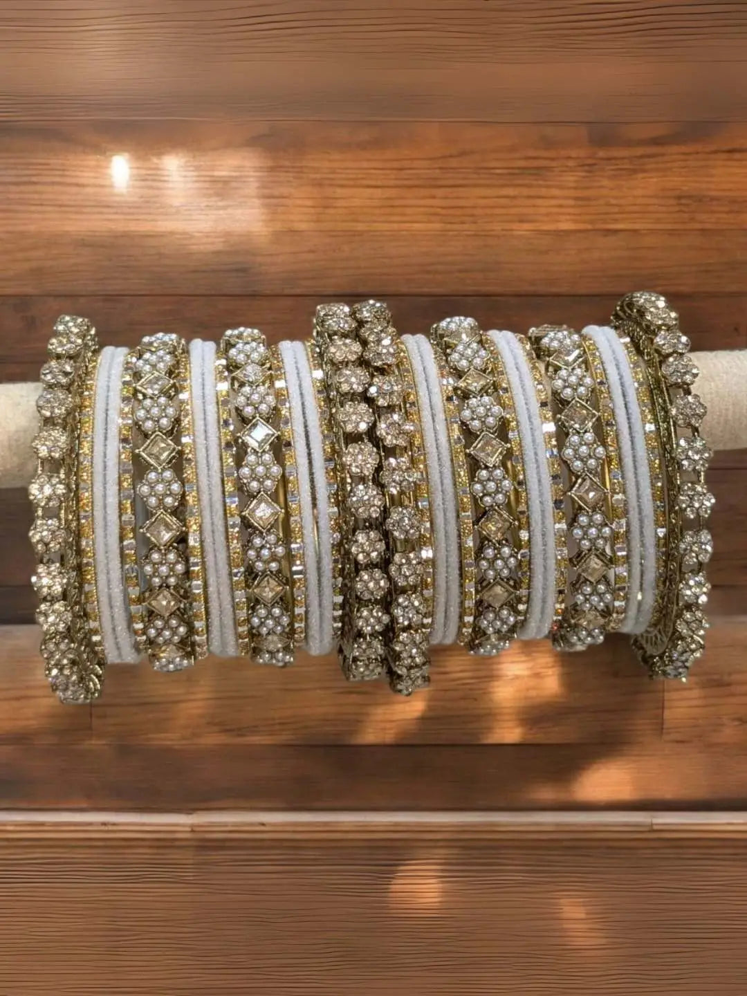 Ishhaara White Metal And Velvet Bangles With Mirror Work Bangles