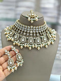 Ishhaara White Moissanite Kundan And Ad Choker Set With Earrings