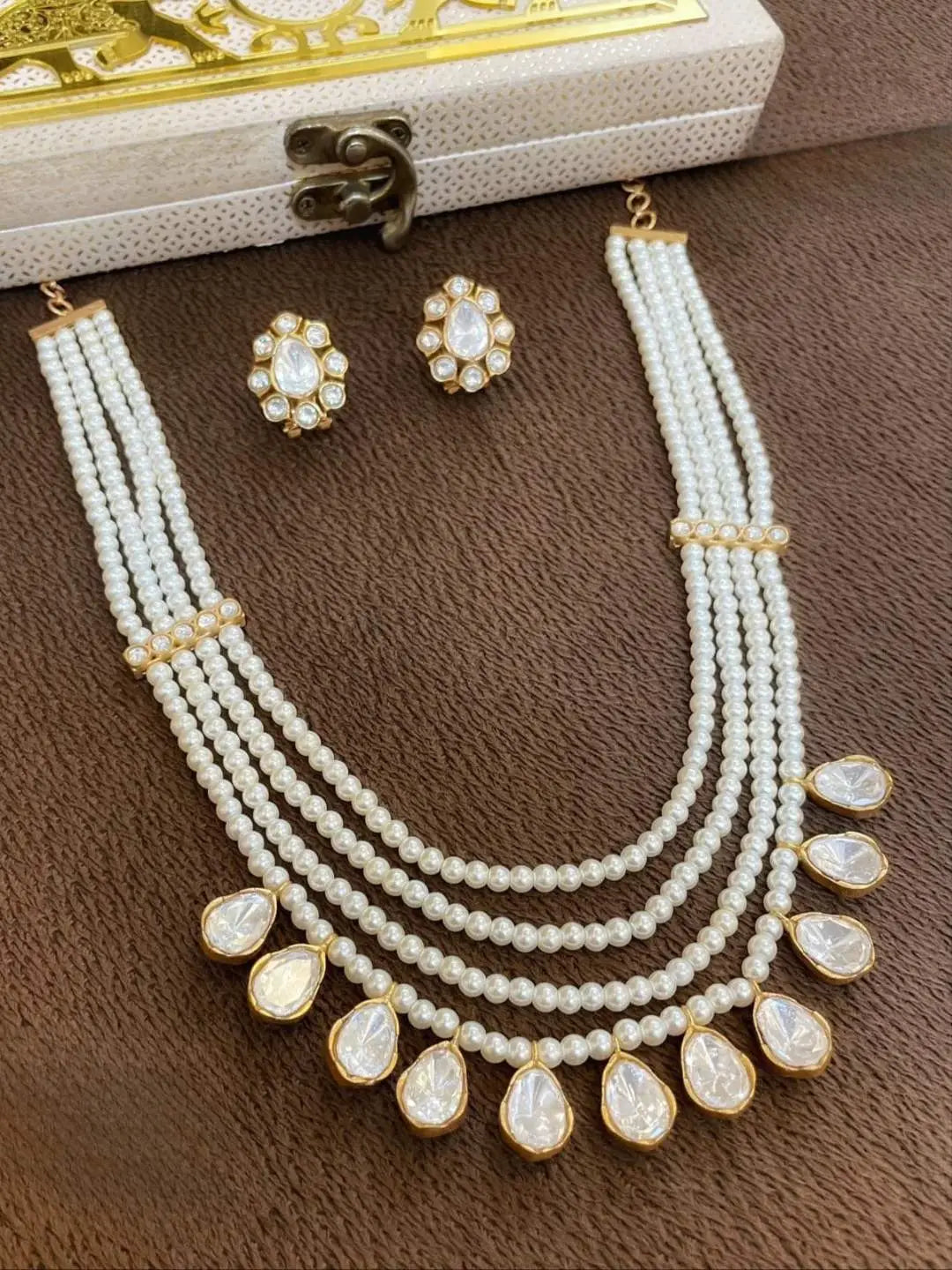 Ishhaara White Moissanite Polki Premium Layered Necklace