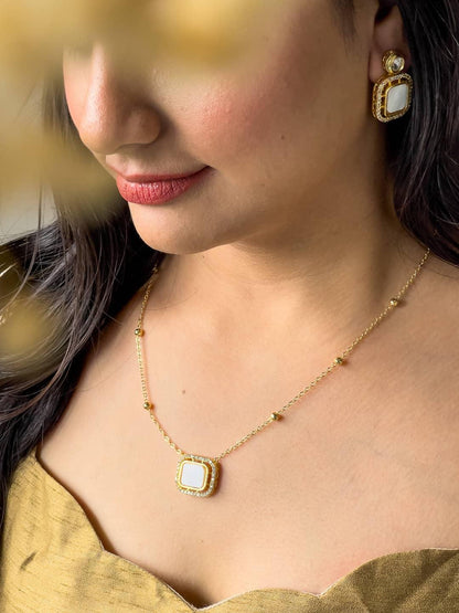 Ishhaara White Mother Of Pearl Square Pendant Necklace