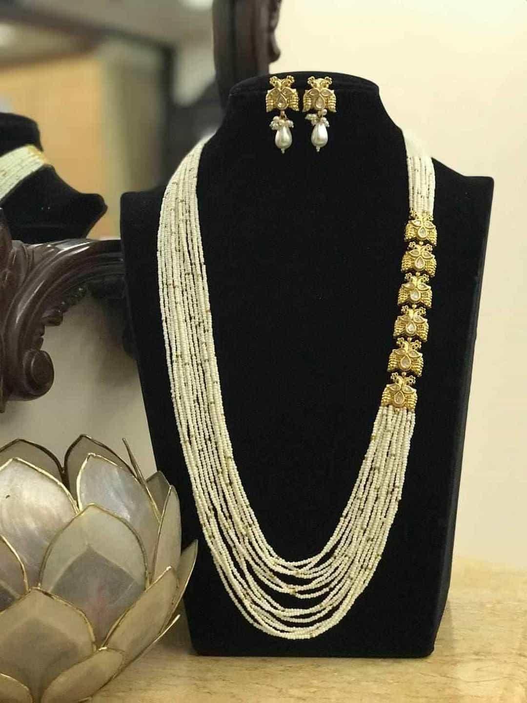Ishhaara White Moti kundan Beaded Long Necklace Set