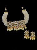 Ishhaara white Mrunal Thakur In Crystal Faux Pearl Choker Necklace Set