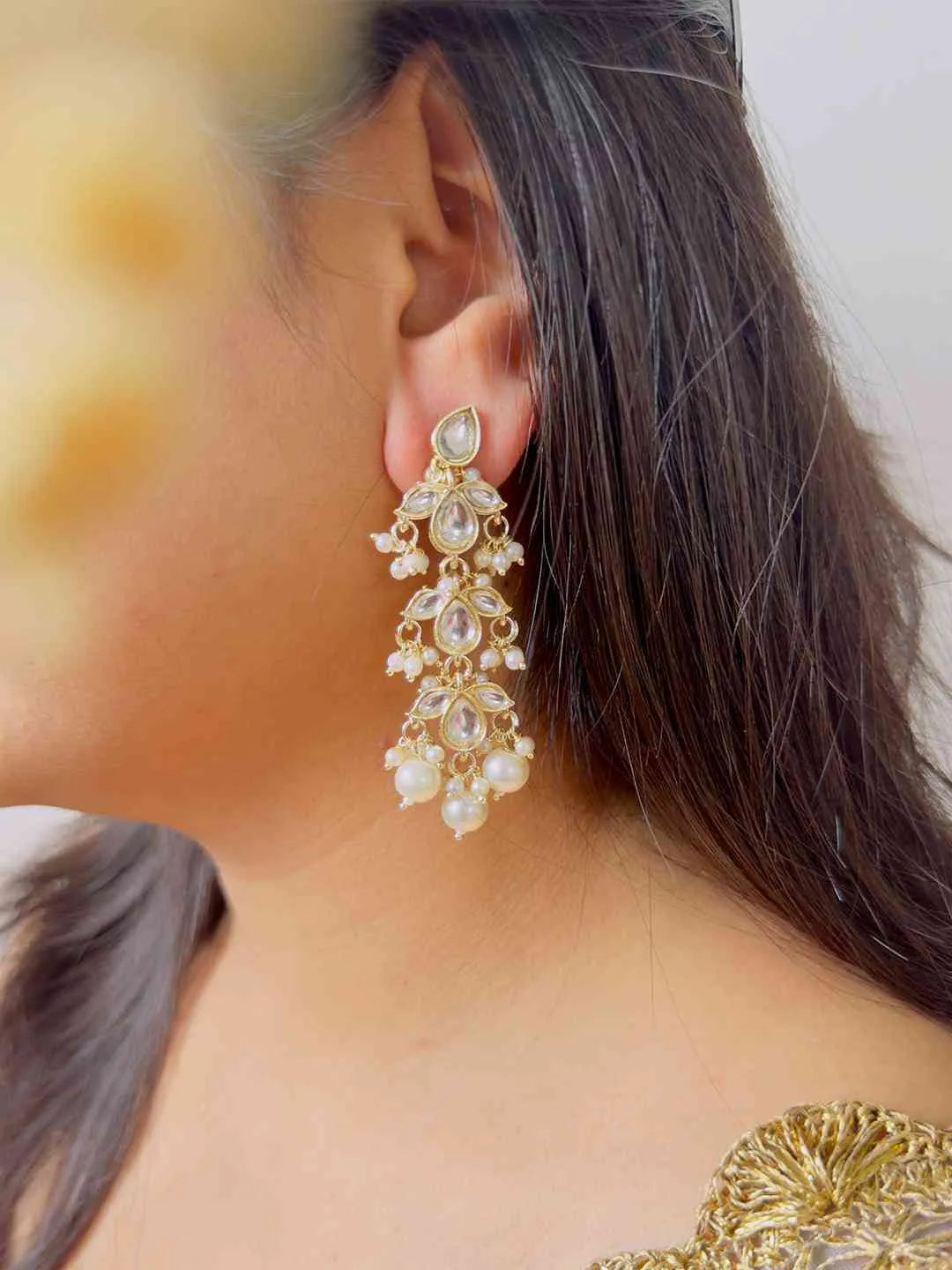 Ishhaara Pearl Beaded Kundan Earrings