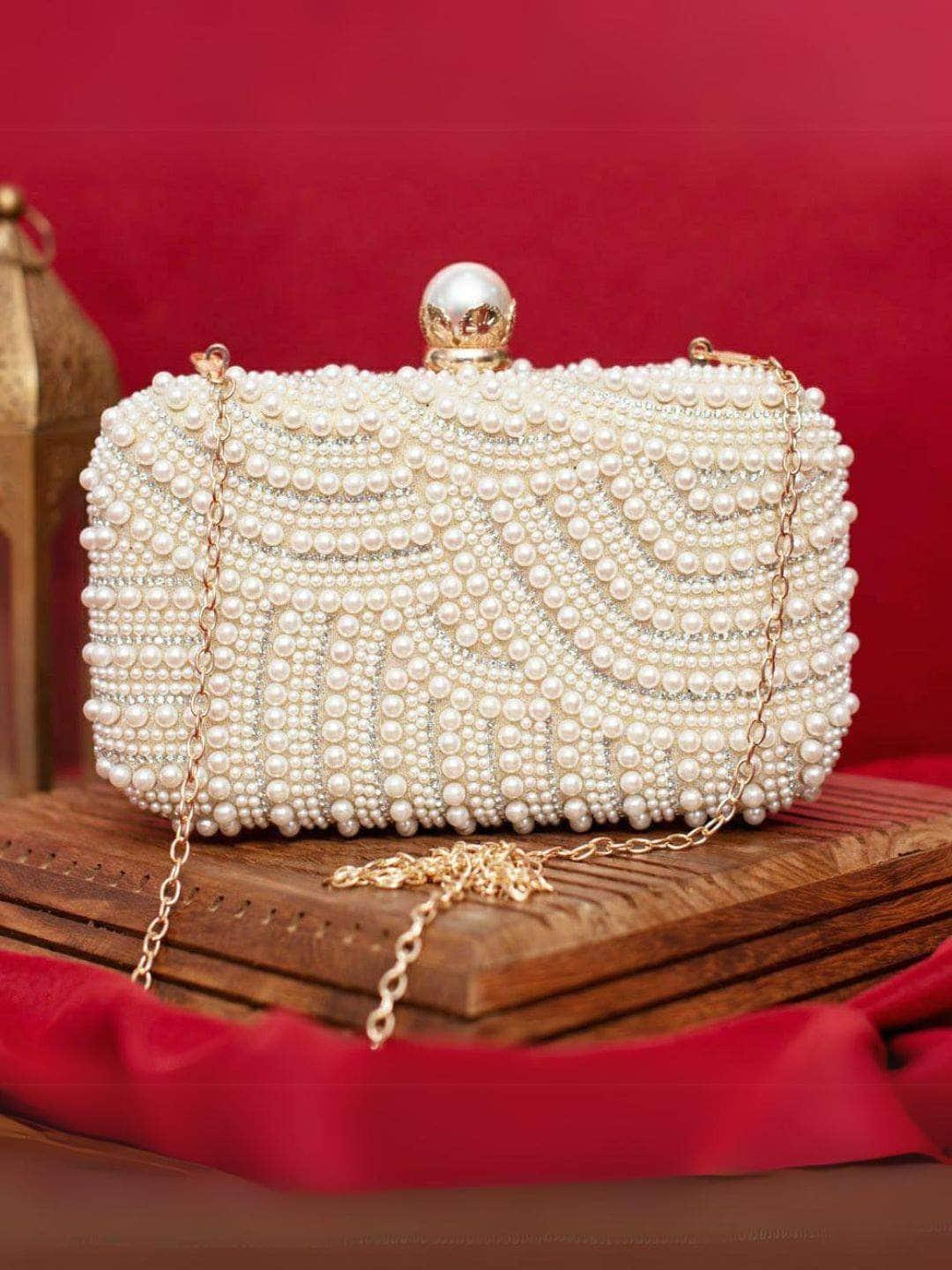 Buy White Pearl Embellish Evening Clutch Bag Online Ishhaara