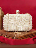 Ishhaara White Pearl Embellish Evening Clutch Bag