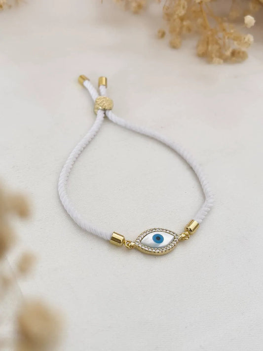Ishhaara White Pearl Evil Eye Bracelet