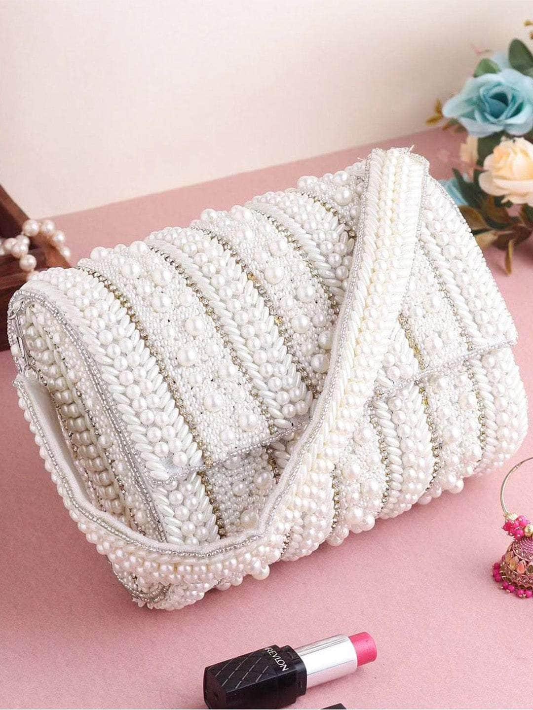 Ishhaara White Pearl Flap Bag