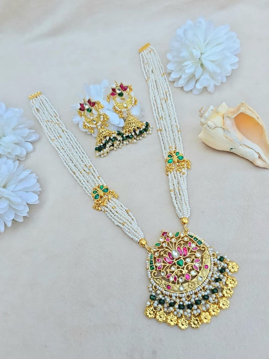Ishhaara White Pearl Kundan Bridal Necklace Set - handcrafted Indian jewellery