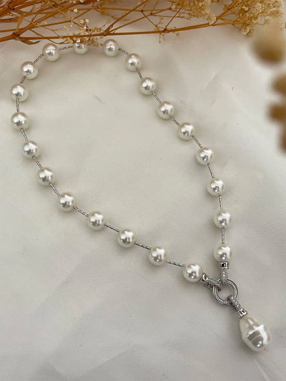 Ishhaara White Pearl Long Pendant Necklace