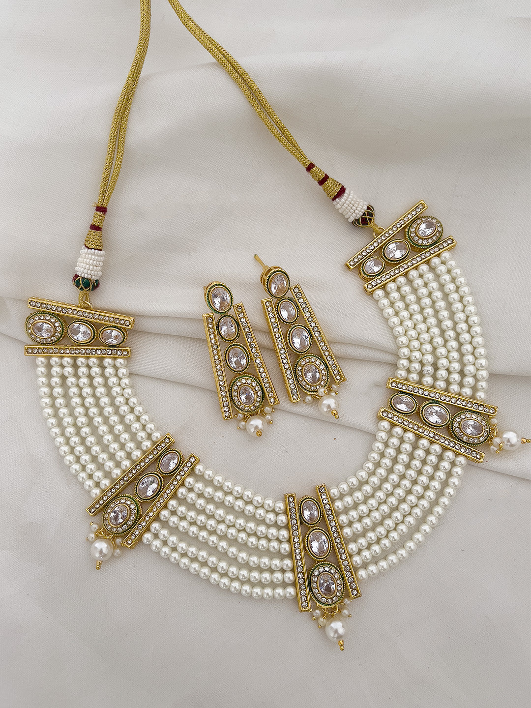 Ishhaara White Pearls And Kundan Multi Layer Ethnic Choker Necklace