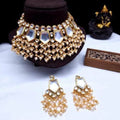 Ishhaara White Pentagon Big Kundan Necklace And Earring Set