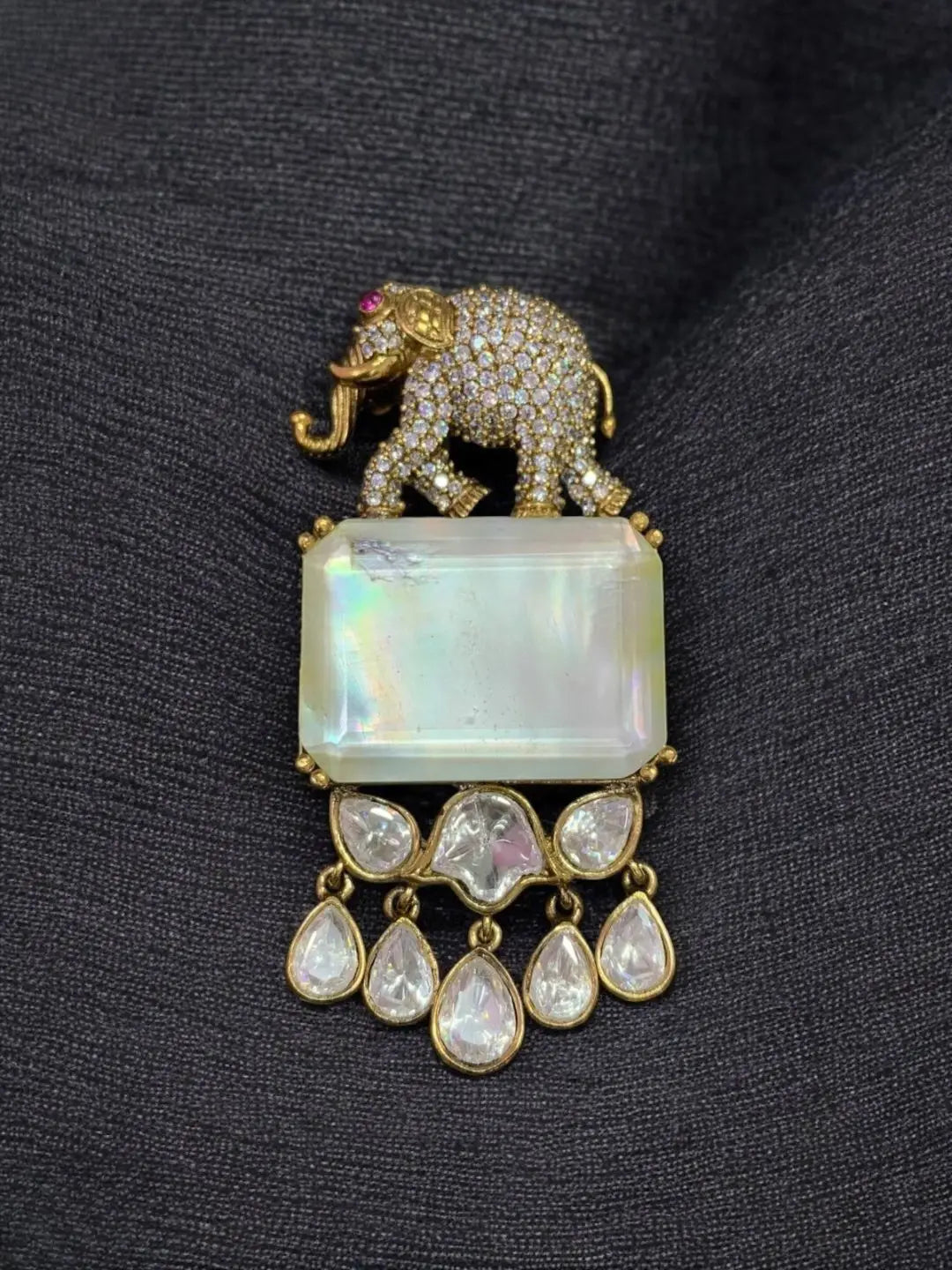 Ishhaara White Polki Uncut Diamond Elephant Brooch