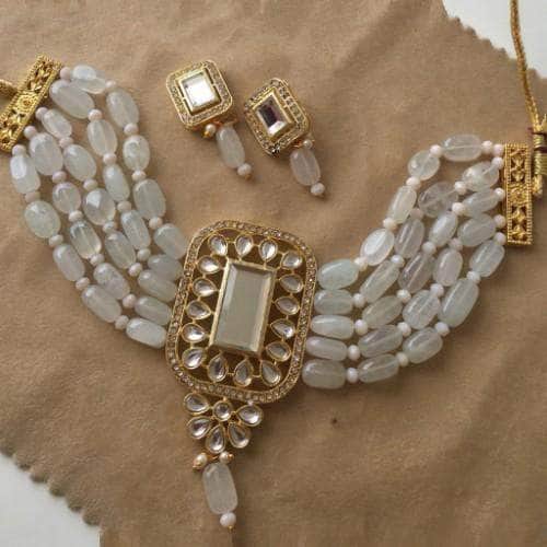 Ishhaara White Rectangular Victorian Necklace Set