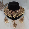 Ishhaara White Reverse AD Pearls Necklace Earring And Teeka Set