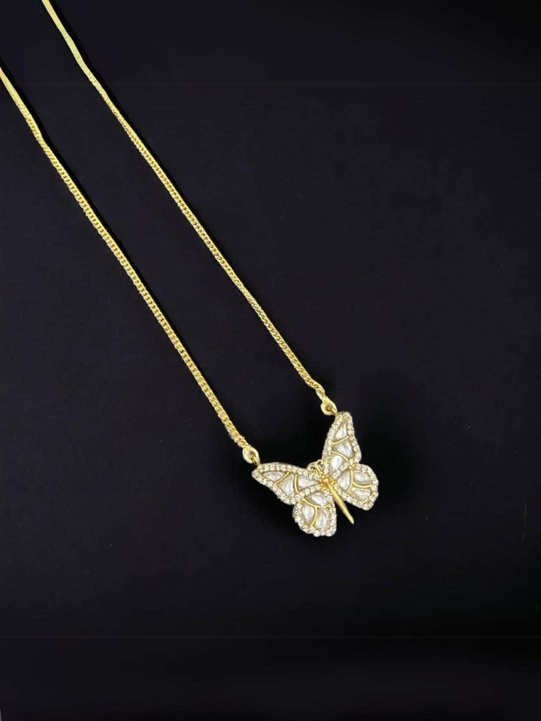 Ishhaara White Rhinestone Embellished Butterfly Pendant Necklace
