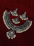 Ishhaara White Rodium Drip Pendant Kundan Necklace Earring And Teeka Set