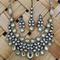 Ishhaara White Rodium Gold Ad Kundan Necklace Teeka And Earring Set