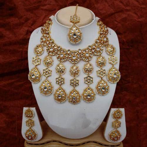 Ishhaara White Round Chakra Tassel Drop Necklace Earring And Teeka Set