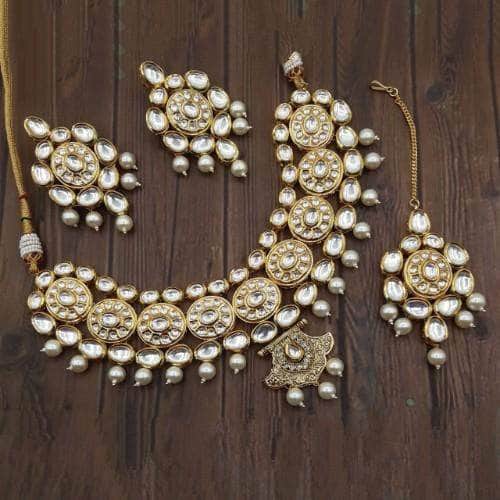 Ishhaara White Round Kundan Studded Outline Necklace Set