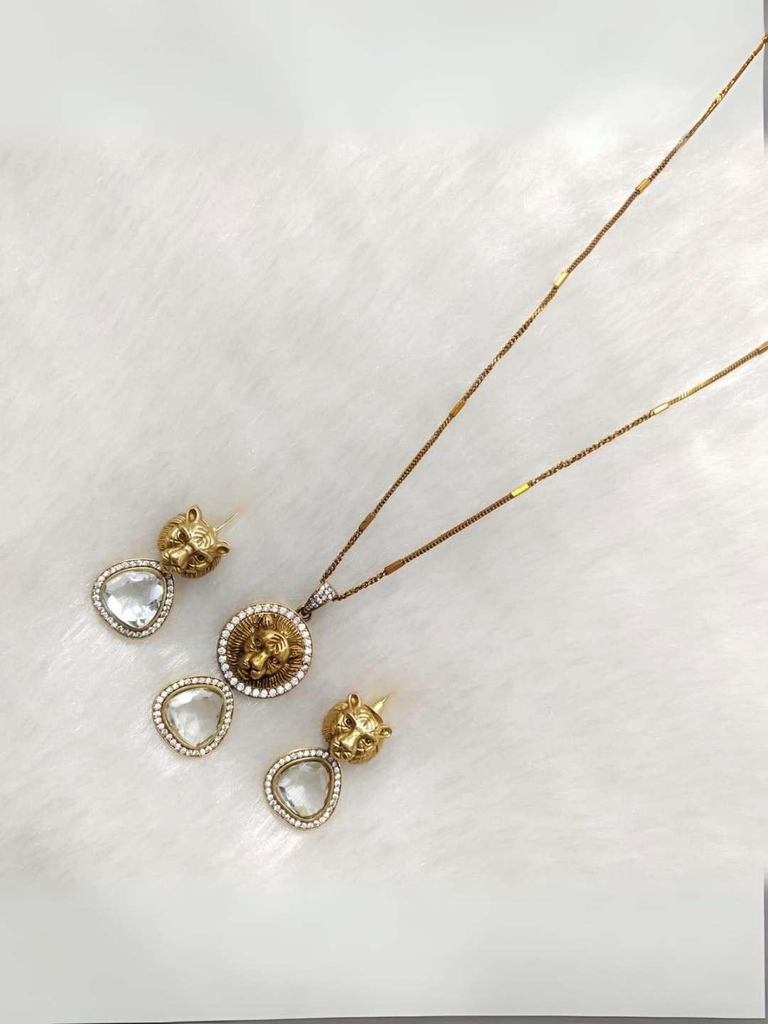 Ishhaara White Sabyasachi Inspired Triangle Drop Pendant Necklace