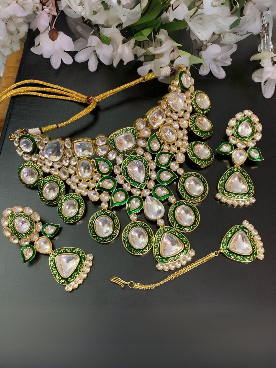 Ishhaara White Sabyasachi Replica Semi Precious Navratan And Kundan Necklace Set