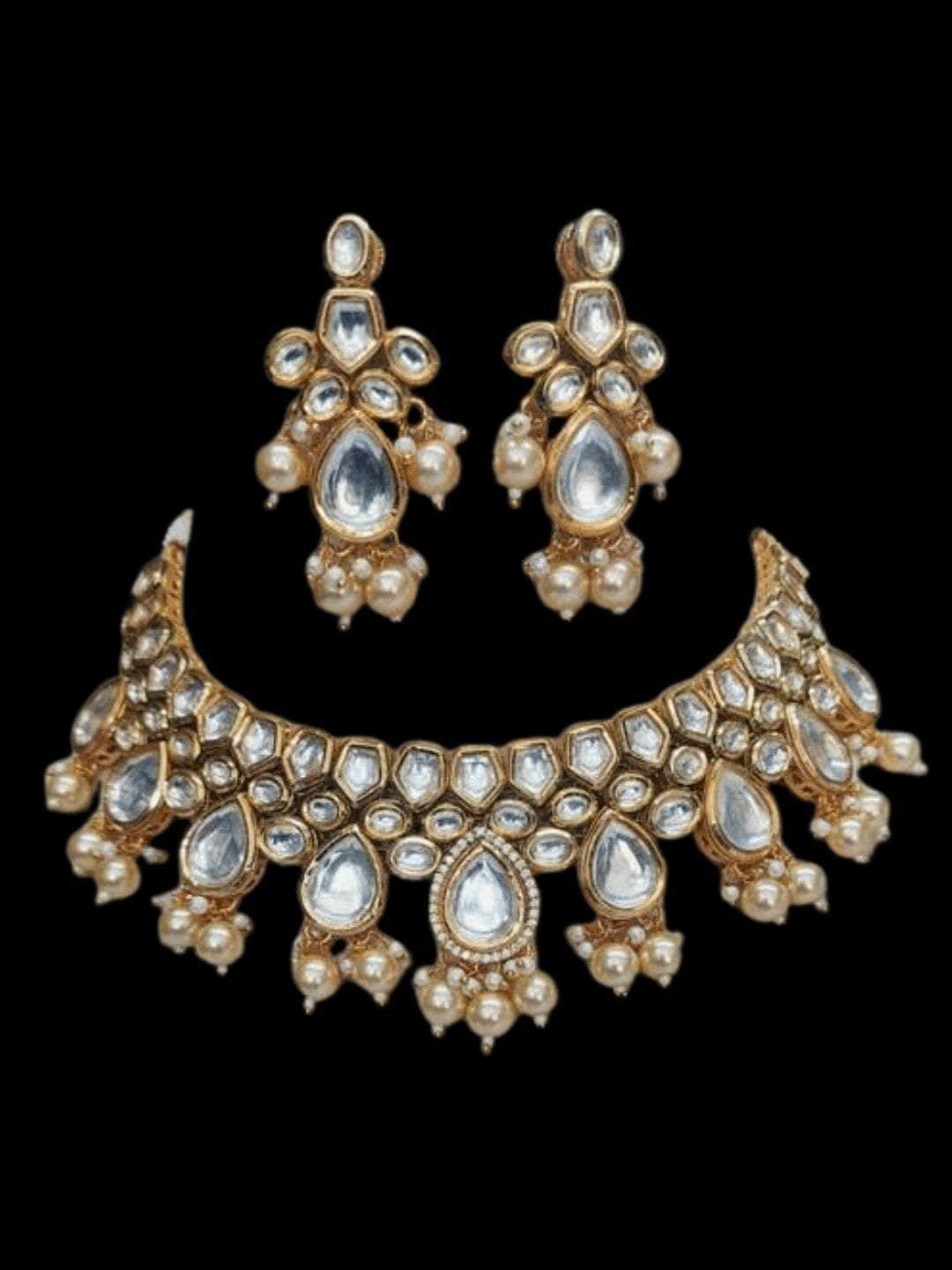 Ishhaara White Simple Kundan Drop Hanging Necklace Set