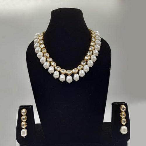 Ishhaara White Single Line Kundan Beads Necklace Set