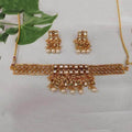 Ishhaara Square Kundna Gold Choker And Earring Set