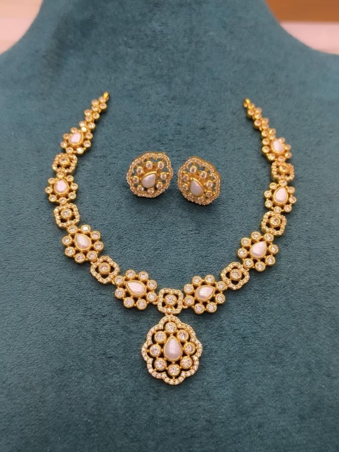 Ishhaara White Stone Statement Necklace Set - handcrafted Indian jewellery