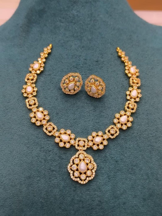 Ishhaara White Stone Statement Necklace Set - handcrafted Indian jewellery